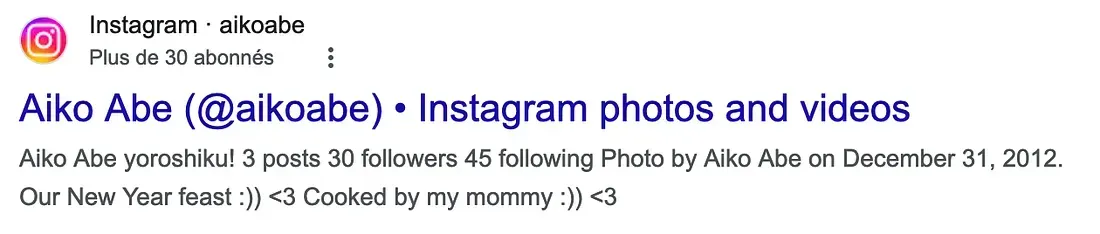 Search result for Aiko Abe’s Instagram profile