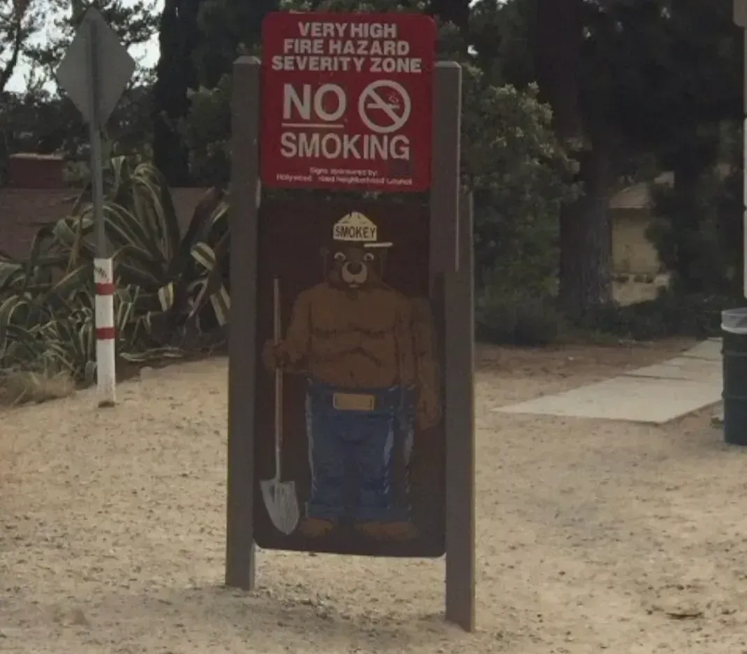 Smokey Bear sign marking a very high fire hazard zone