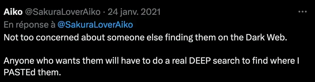 Aiko post hinting that credentials were pasted on the dark web