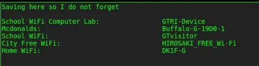 Paste containing Wi-Fi network names and passwords